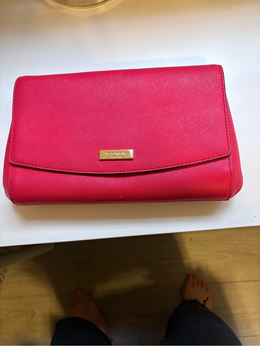 kate spade Red Saffiano Leather Clutch with Gold Plaque